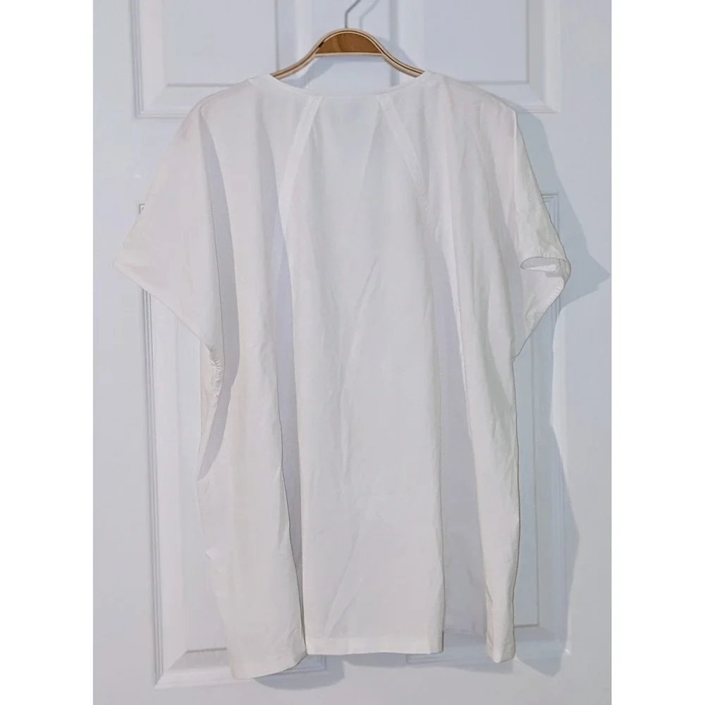 Athleta White V Neck Short Sleeve Scrub Top‎ Plus Size 2X Side Slits Relaxed Fit